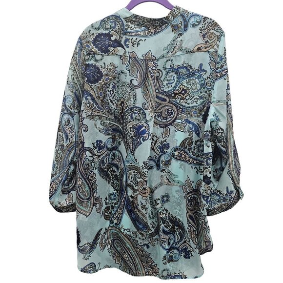Wallis Blue, Beige, Brown, Off-white ColoredPaisley Sheer Blouse Size L - Picture 2 of 10